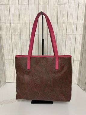 Etro Brown Paisley Tote Bag Pink Leather Trim Tote Shoulder Bag